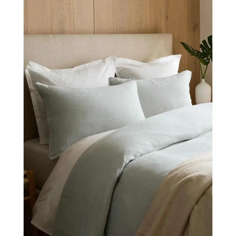 Quince Organic Cotton Gauze Duvet Cover Set King/Cal King Light Grey Mist Shams